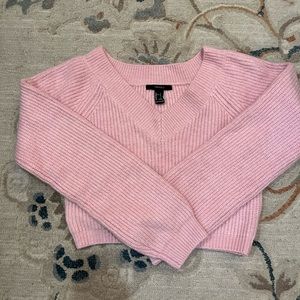 Pink V neck Cropped Sweater
